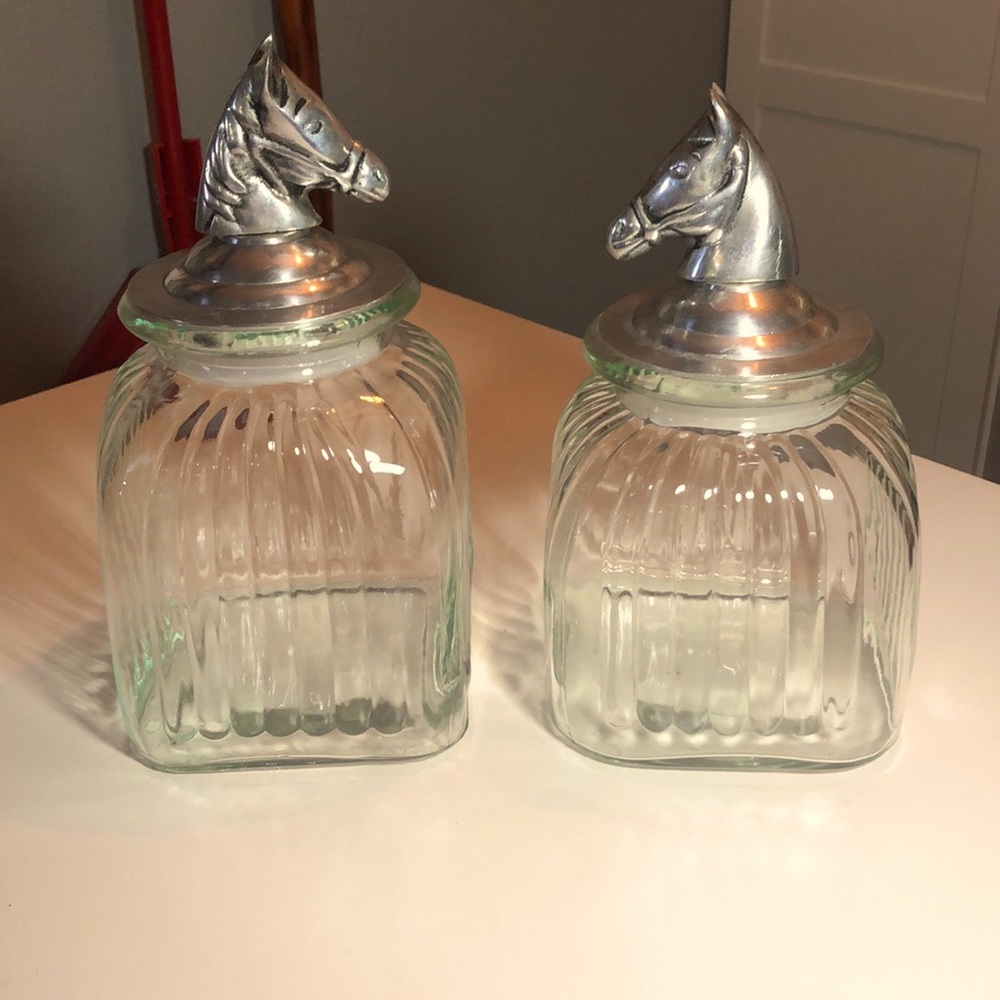 {SOLD! Elsewhere. Should of purchased them!} 6”x 7” RARE horse head canisters.